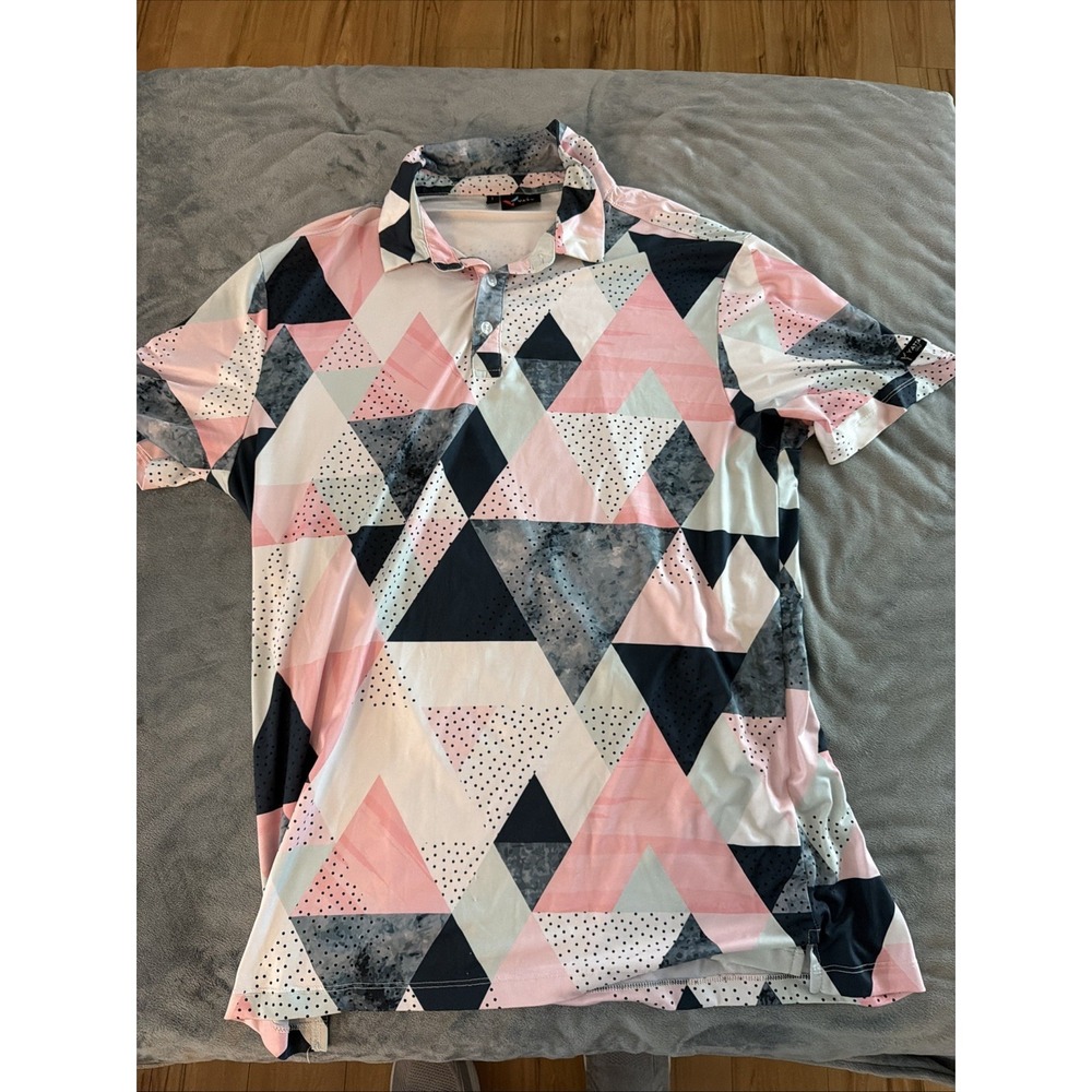 Yatta Men's Golf Polo Large Pink Black Geometric Performance Shirt
